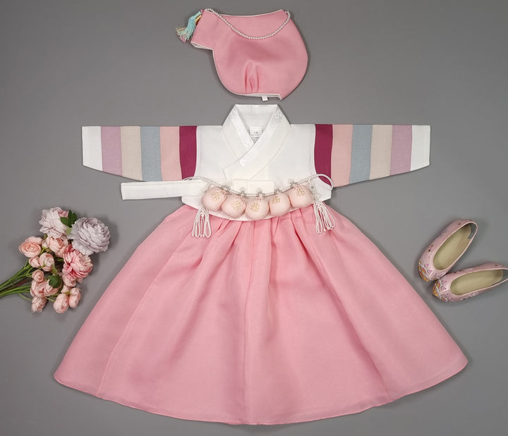 Hanbok Girl Baby Korea Traditional Clothing Set First Birthday Celebration Party 100th Birth Celebration 1–15 years White Saekdong Pink Skirt HG101