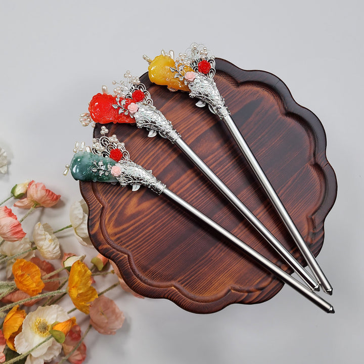 Korea Binyeo 비녀 Hair Accessory for Woman Hanbok Decoration Ornament Beads Flower 27 cm HB27