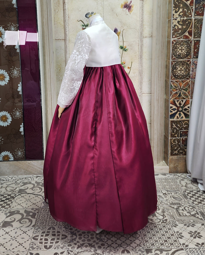 Korean Traditional Woman Personal Custom Hanbok Wedding Party Ceremony White Lace Embroidery OSW009