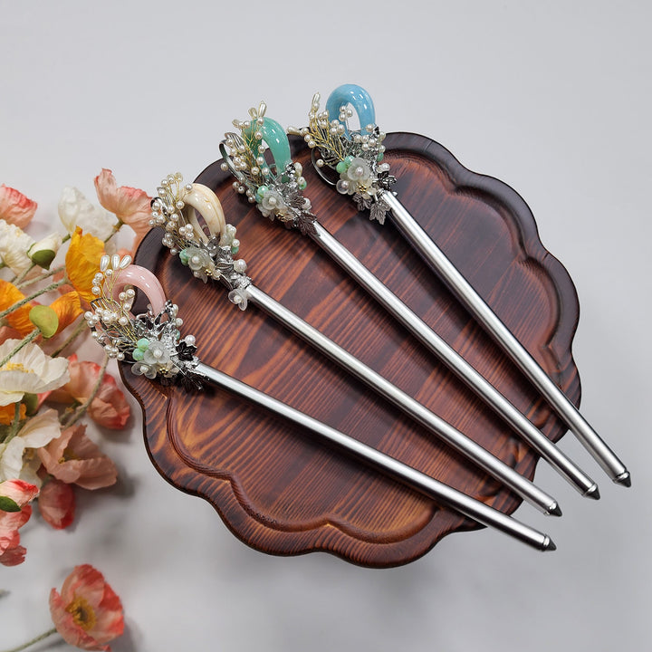 Korea Binyeo 비녀 Hair Accessory for Woman Hanbok Decoration Ornament Natural Stone Beads Flower 26 cm HB25