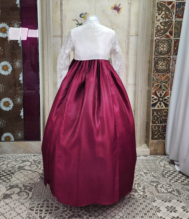 Korean Traditional Woman Personal Custom Hanbok Wedding Party Ceremony White Lace Embroidery OSW009