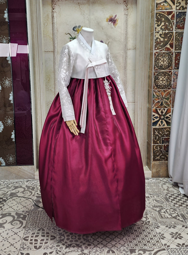 Korean Traditional Woman Personal Custom Hanbok Wedding Party Ceremony White Lace Embroidery OSW009