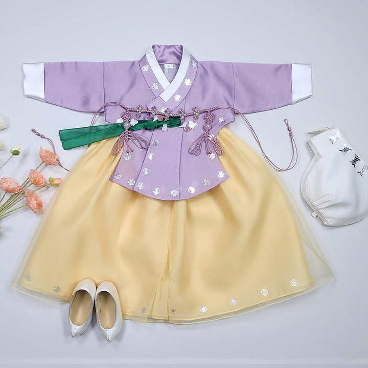 Korea Traditional Hanbok Girl Baby Purple Gold Print Baikil 1–10 Years 1st Birthday Party GOG206