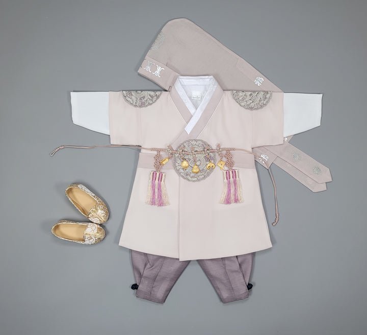 Korean Traditioanl Boy Baby Hanbok Dol Baikil Party Celebration 100th-8 Ages Beige Kings Design