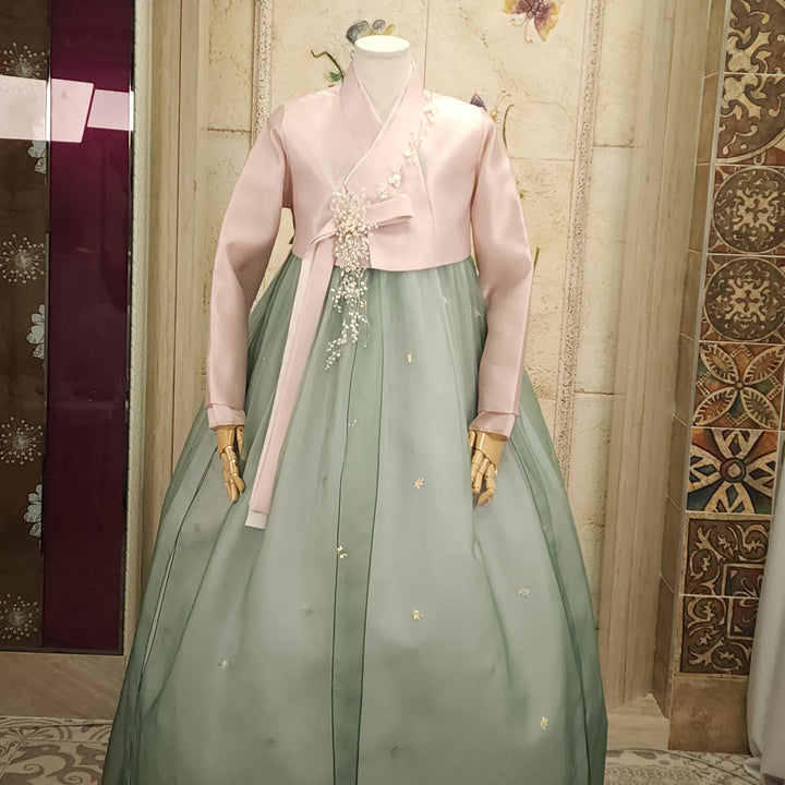 Korean Traditional Woman Personal Custom Hanbok Wedding Party Ceremony Pink Green Khaki OSW013