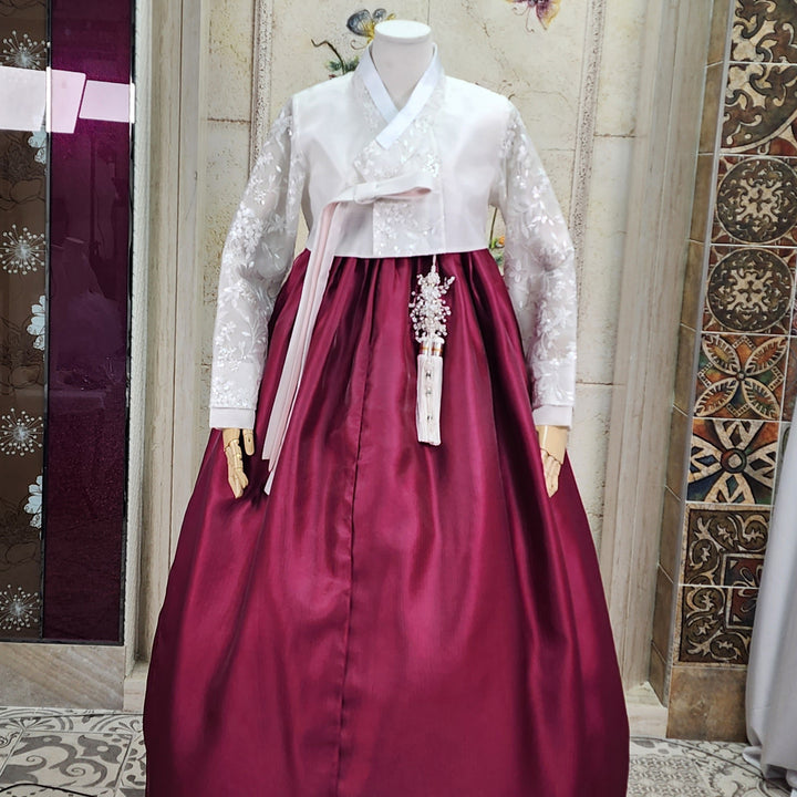 Korean Traditional Woman Personal Custom Hanbok Wedding Party Ceremony White Lace Embroidery OSW009