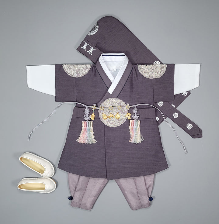 Korean Traditioanl Boy Baby Hanbok Dol Baikil Party Celebration 100th-8 Ages Gray Kings Design
