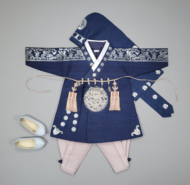 Korean Traditioanl Boy Baby Hanbok Dol Baikil Party Celebration 100th-8 Ages Silver Print