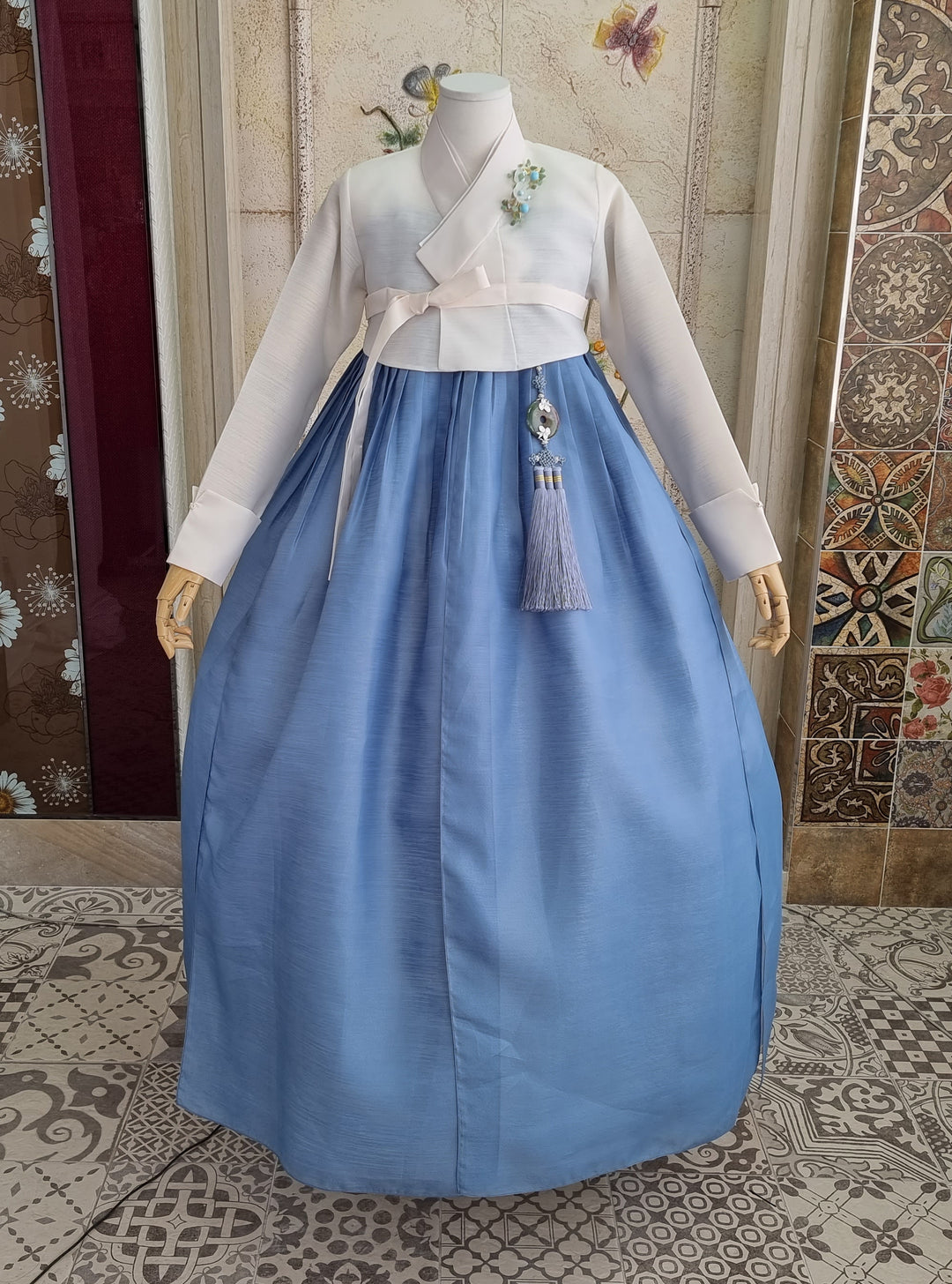 Korean Traditional Woman Man Couple Personal Custom Hanbok Wedding Party Ceremony Blue Hanbok OSF131