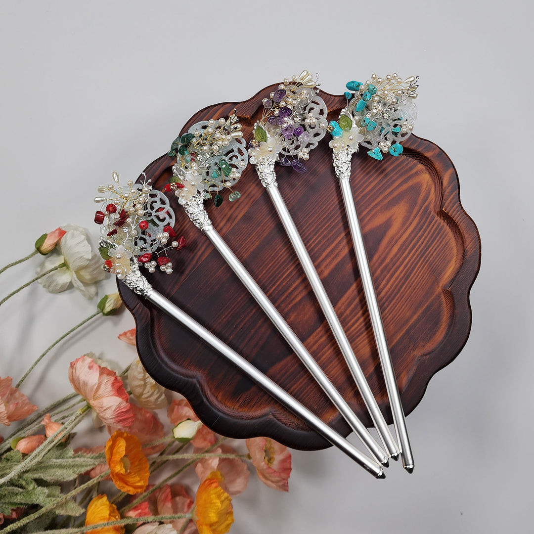 Korea Binyeo 비녀 Hair Accessory for Woman Hanbok Decoration Ornament Beads Flower 25 cm HB26