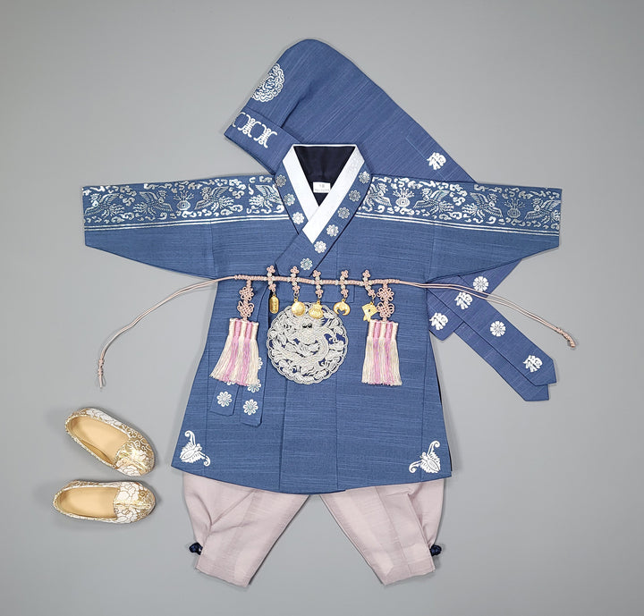 Korean Traditioanl Boy Baby Hanbok Dol Baikil Party Celebration 100th-8 Ages Silver Print
