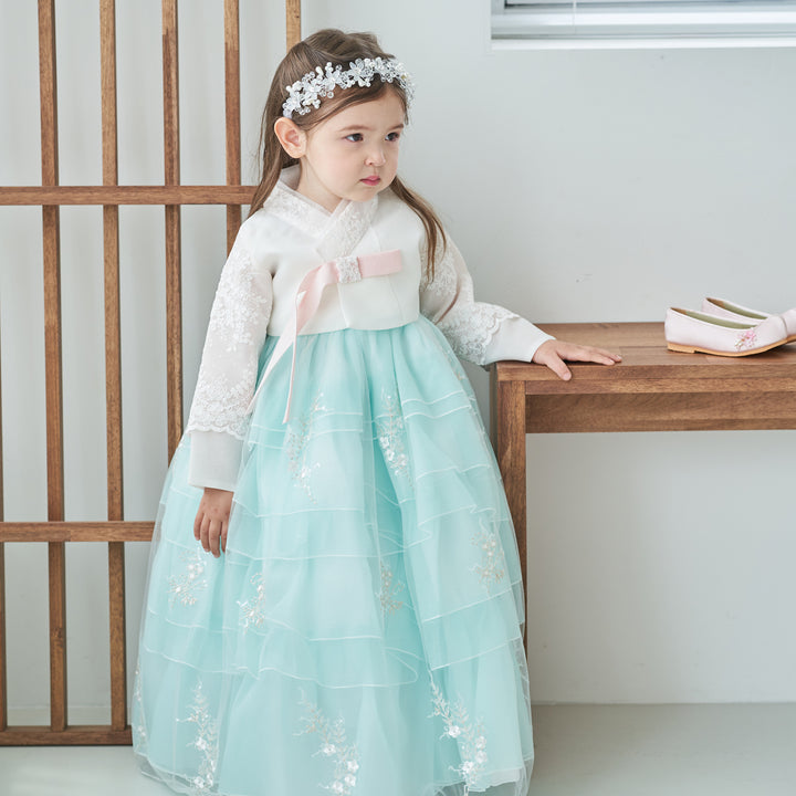 Hanbok Dress Girl Baby Korea Traditional Clothing Set First Birthday Celebration Party Celebration 1–10 Years Fancy Mint Dress OS102