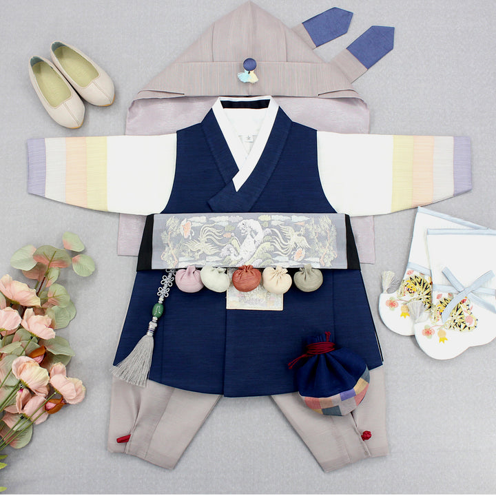 Korean Traditional Boy Baby Hanbok Dol Baikil Party Celebration 100th Days 1st Birthday 1–10 Years Navy DDB126