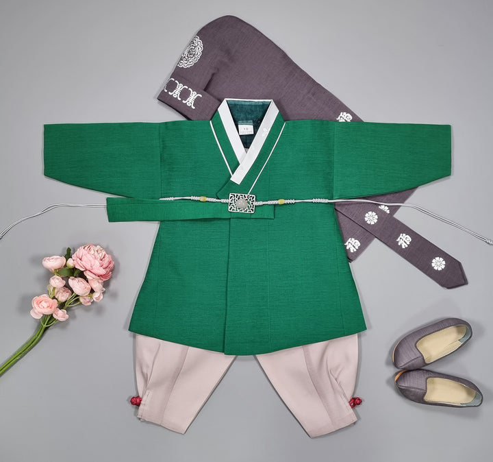 Korean Traditional Boy Baby Hanbok Dol Party Celebration 1-8 Ages Vivid Green BDB101