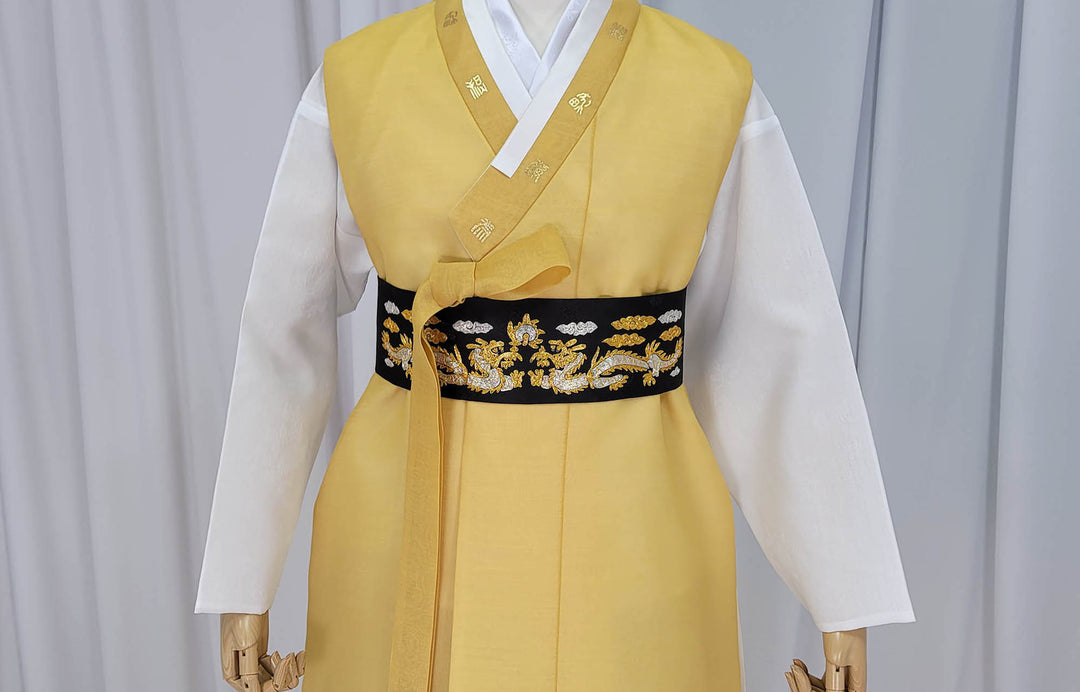 Korean Traditional Hanbok Belt Man Embroidery Black OB01