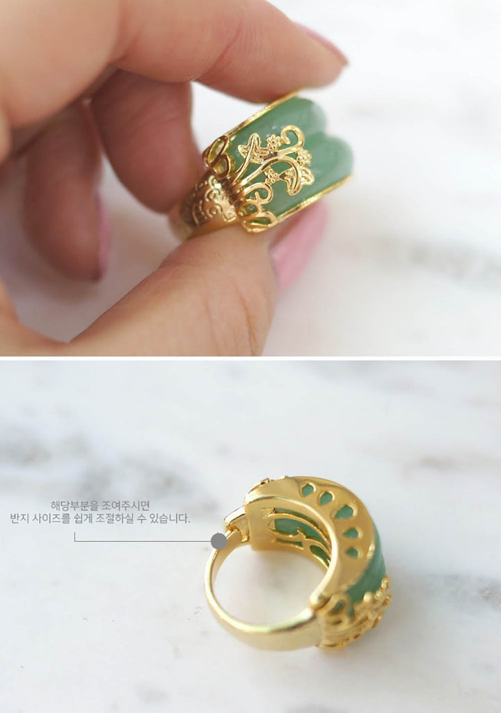 Korean Traditional Jade Ring Hanbok Accessory Item Adjustable Size Gold MR001