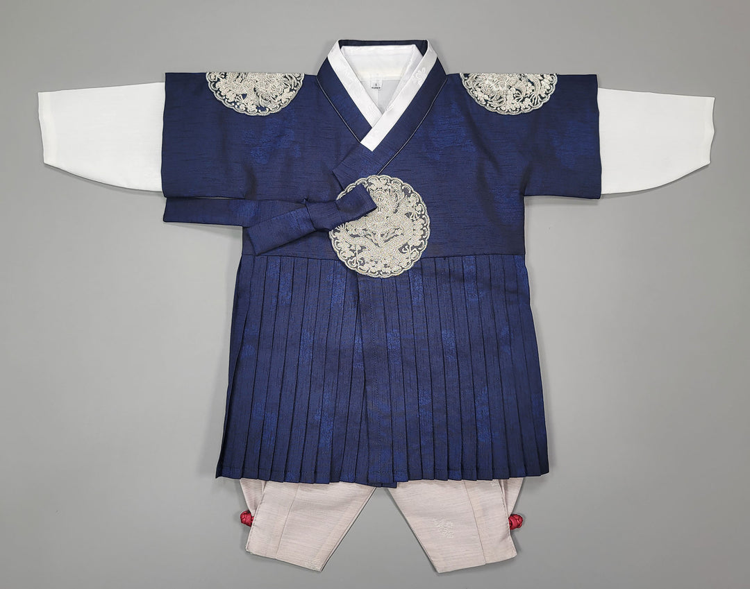 Korean Traditional Boy Baby Hanbok Dol Baikil Party Celebration 100th-10 Ages Navy Pleated 철릭 OSB102