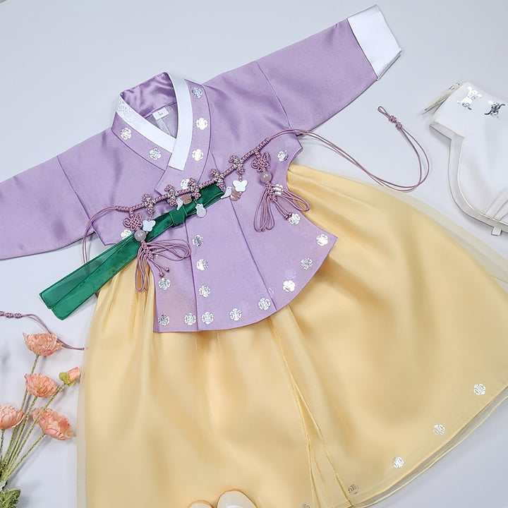 Korea Traditional Hanbok Girl Baby Purple Gold Print Baikil 1–10 Years 1st Birthday Party GOG206