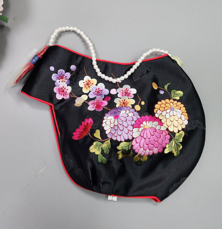 Hanbok Hat for Girl Baby Korea Traditional Hanbok Cap 조바위 Black Embroidery 1 Age JS01