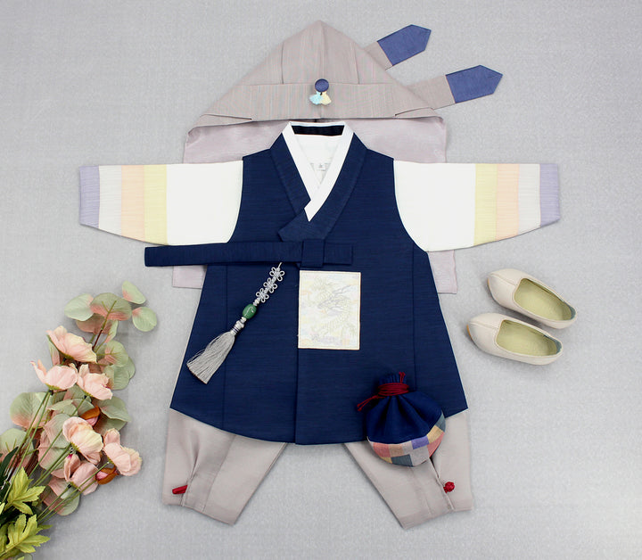 Korean Traditional Boy Baby Hanbok Dol Baikil Party Celebration 100th Days 1st Birthday 1–10 Years Navy DDB126