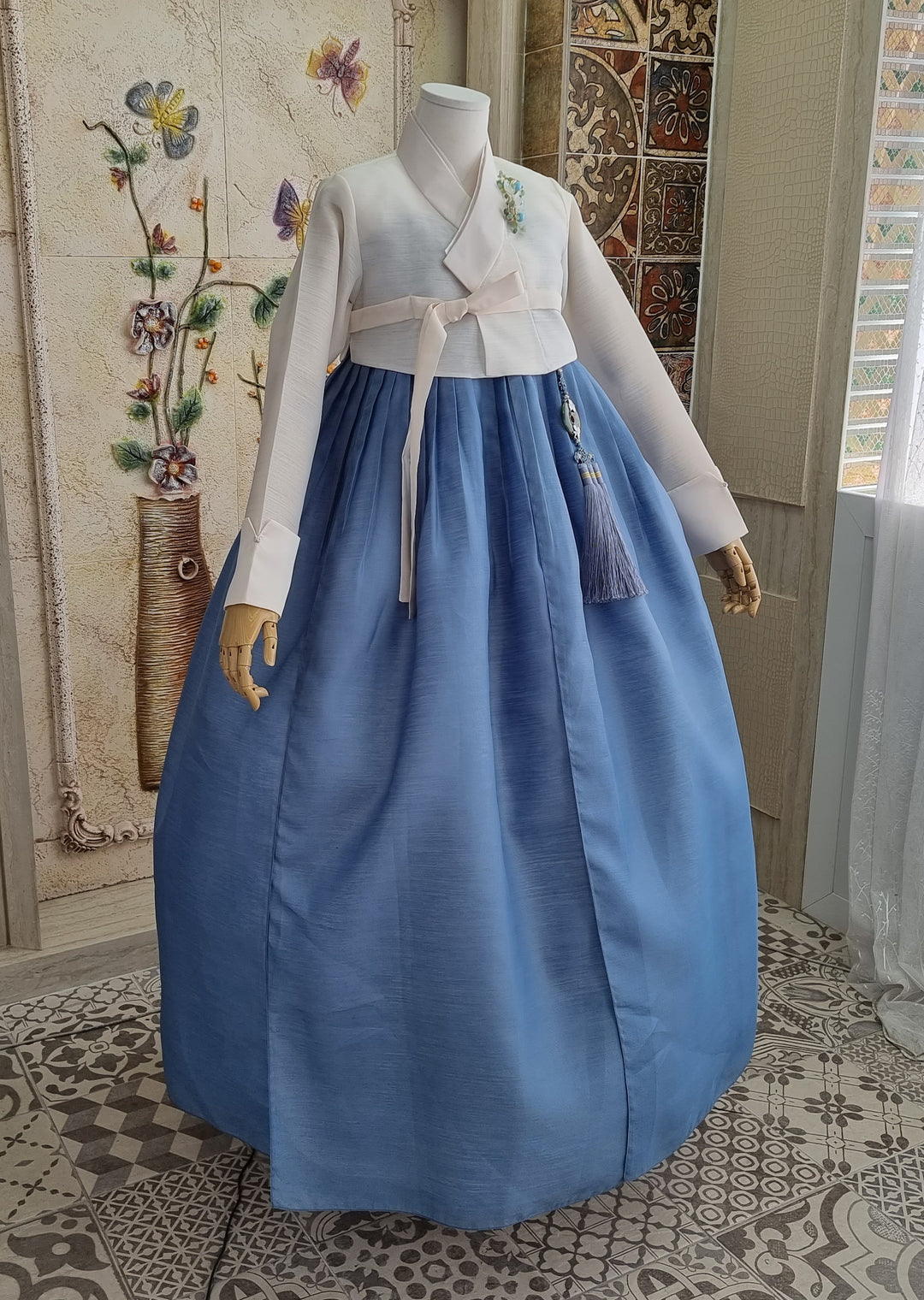 Korean Traditional Woman Man Couple Personal Custom Hanbok Wedding Party Ceremony Blue Hanbok OSF131