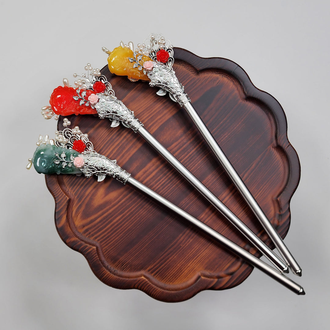 Korea Binyeo 비녀 Hair Accessory for Woman Hanbok Decoration Ornament Beads Flower 27 cm HB27