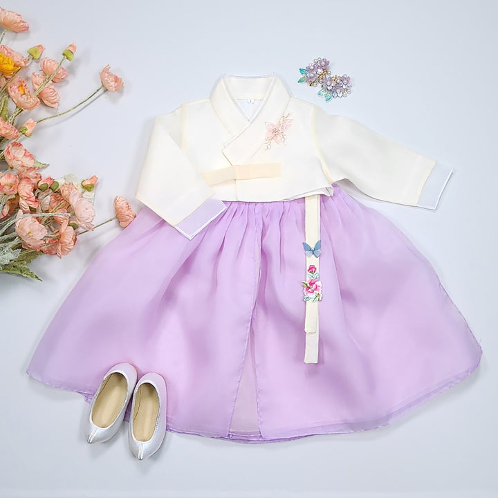 Hanbok Girl Baby Korea Traditional Clothing Set First Birthday Celebration Party Celebration 1–8 years Pastel Beige Purple OSG101
