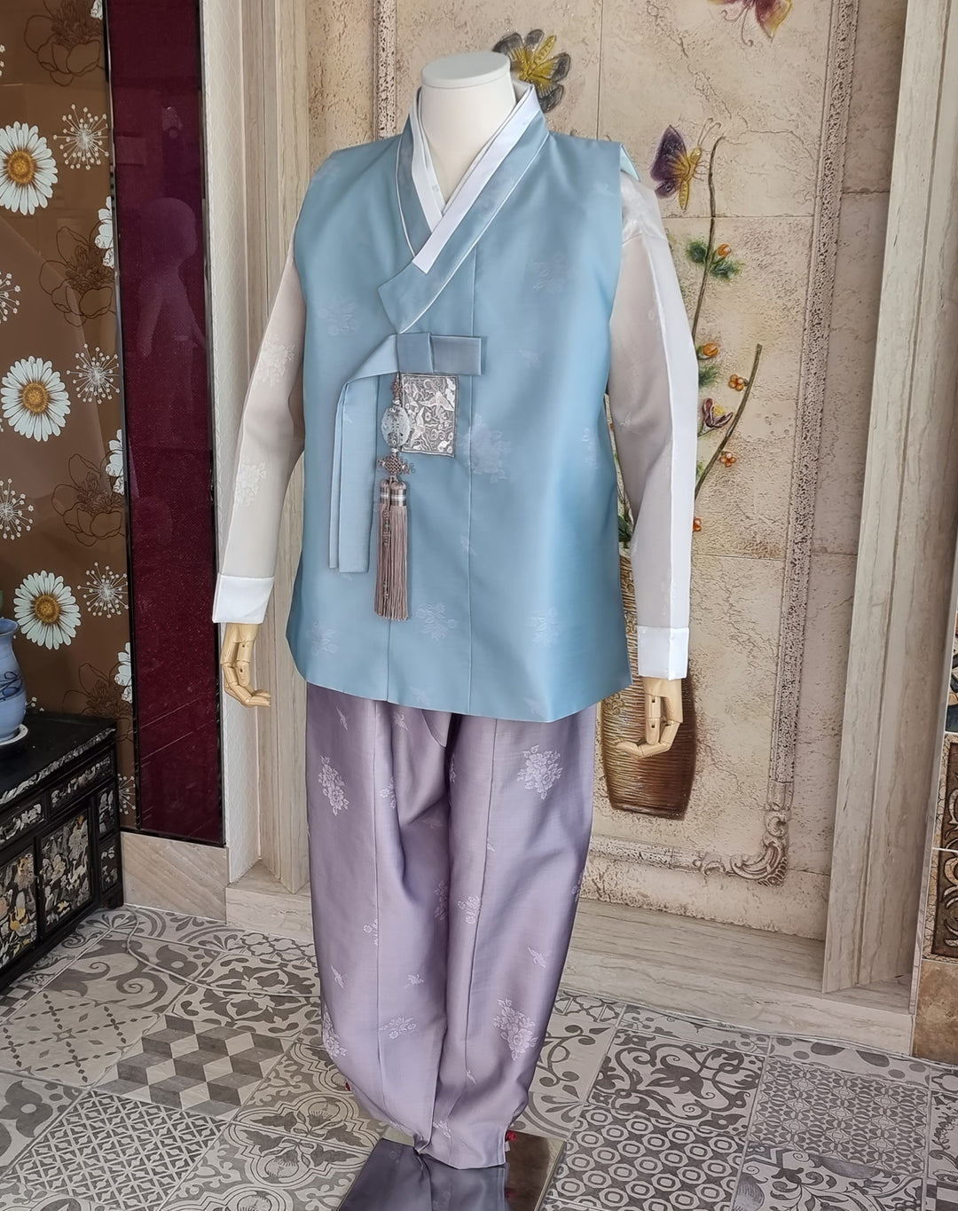 Korean Traditional Man Hanbok Wedding Party Ceremony Blue BDM102