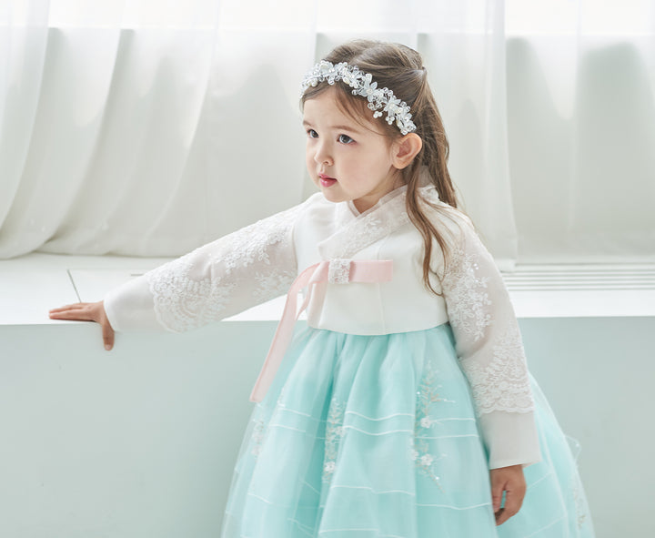 Hanbok Dress Girl Baby Korea Traditional Clothing Set First Birthday Celebration Party Celebration 1–10 Years Fancy Mint Dress OS102