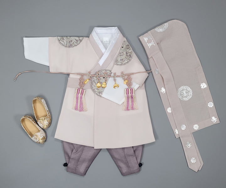 Korean Traditioanl Boy Baby Hanbok Dol Baikil Party Celebration 100th-8 Ages Beige Kings Design