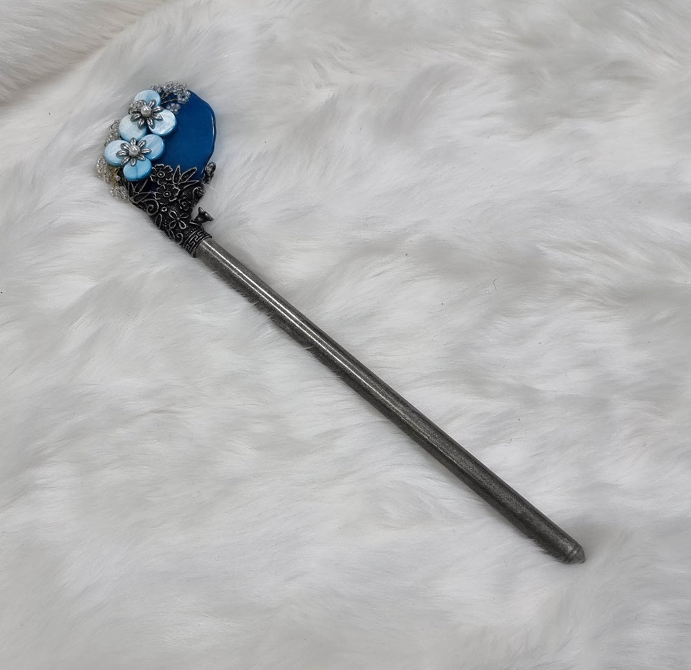 Korea Binyeo 비녀 Hair Accessory for Woman Hanbok Decoration Ornament Natural Stone Blue Flower 24cm 18
