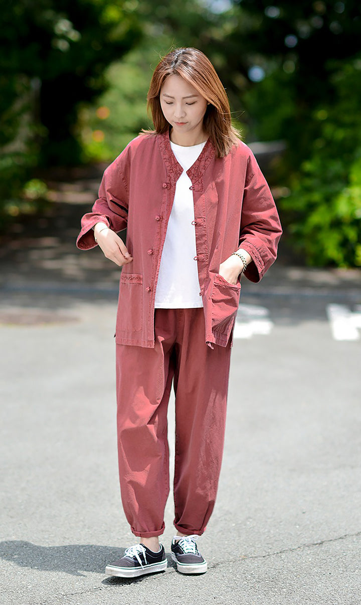 Korean Hanbok Washed Cotton Common Use Man Woman Casual Daily Clothing 3/4 Sleeve BTS 10097 Wine