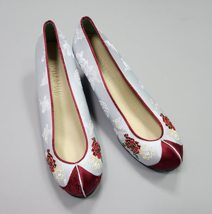 Korean Traditional Hanbok Shoes Socks for Woman Girl pastel Color Gray Embroidery Footwear Wedding Birthday PU WS108