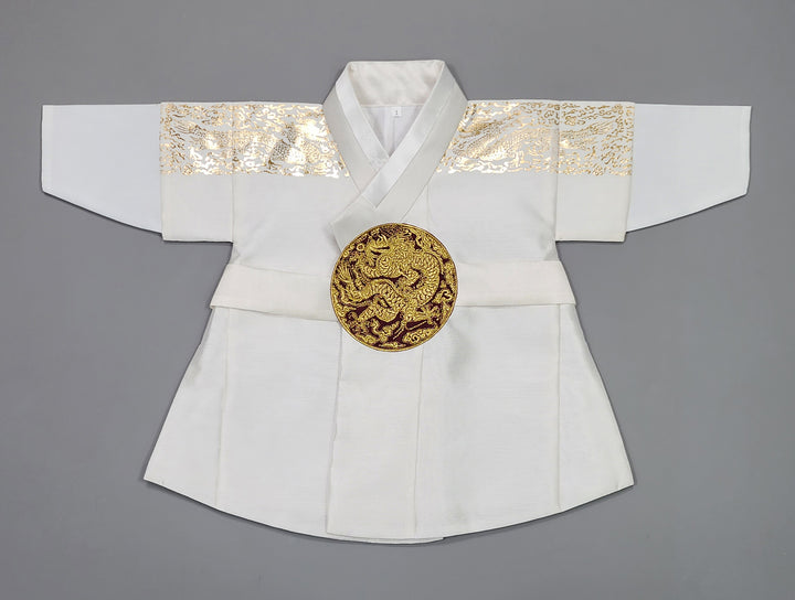Korean Traditional Boy Baby Hanbok Dol Baikil Party Celebration 100th-10 Ages White Gold Print GHB303