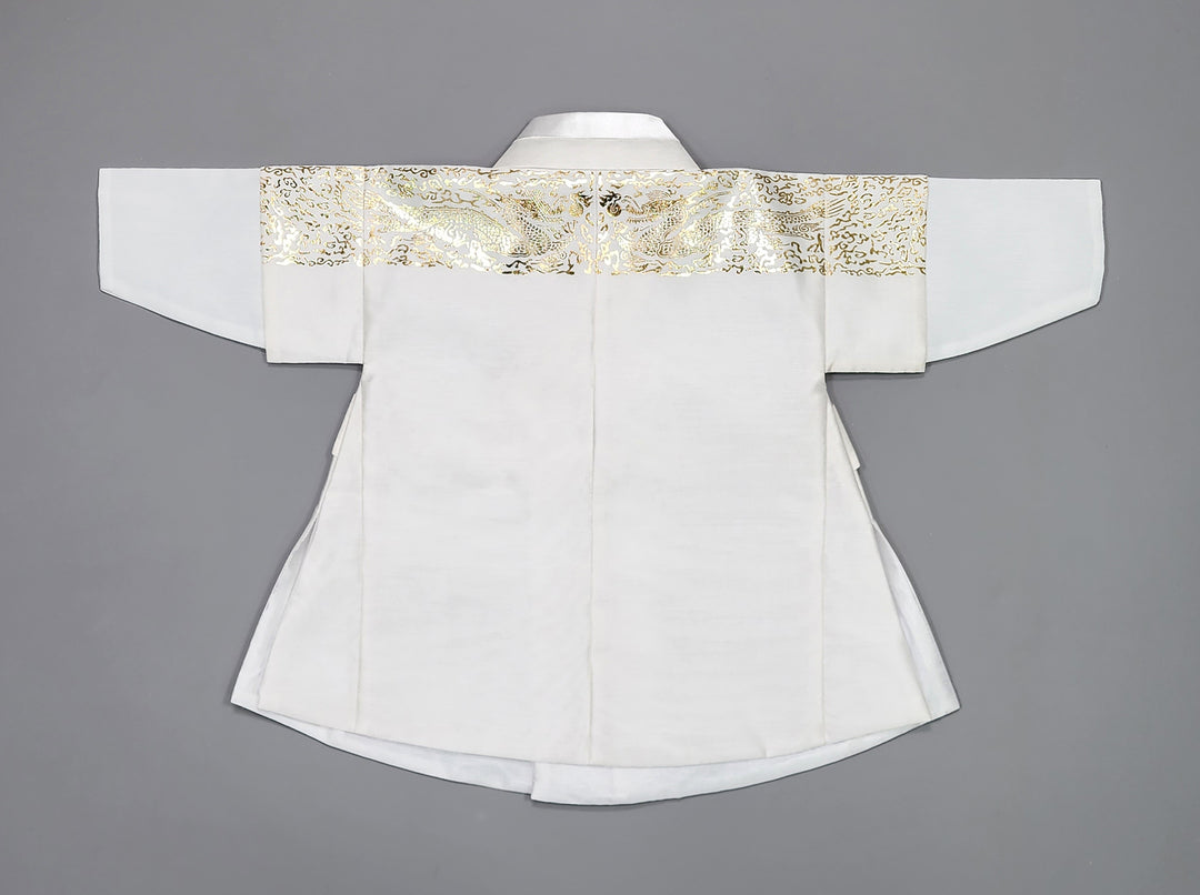 Korean Traditional Boy Baby Hanbok Dol Baikil Party Celebration 100th-10 Ages White Gold Print GHB303