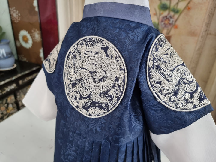 Korean Traditional Boy Baby Hanbok Dol Baikil Party Celebration 100th-10 Ages King Design Navy GHB102