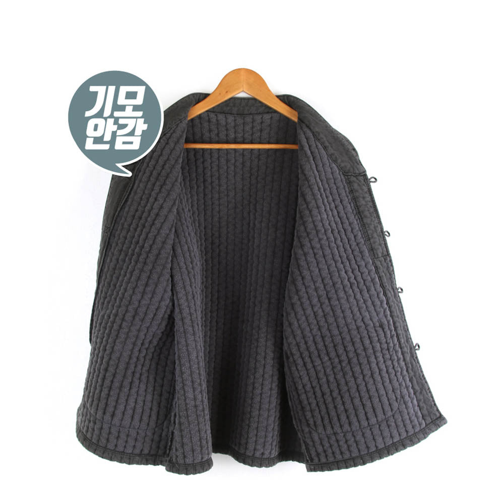 Korean Hanbok Washed Cotton Common Use Man Woman Casual Daily Quilted Jacket Pants Set Winter Charcoal JH113