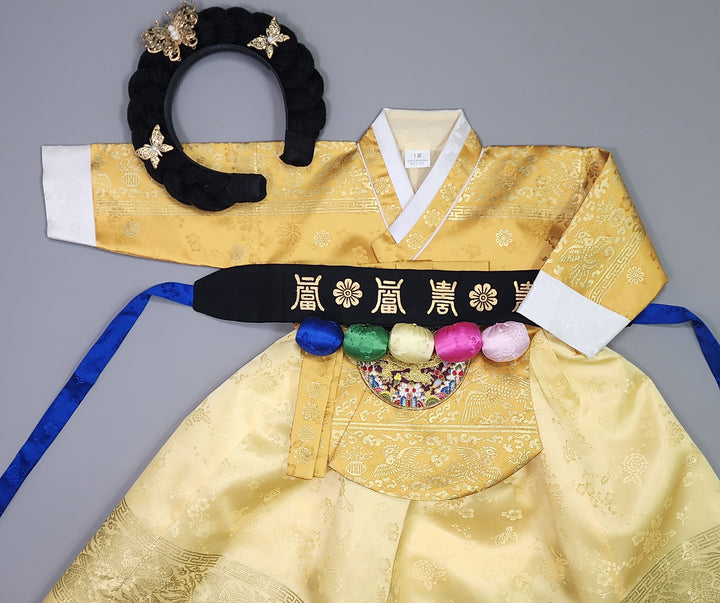 Hanbok Girl Baby Korea Traditional Clothing Set First Birthday Celebration Party Celebration 1–10 Years Gold Print HG117