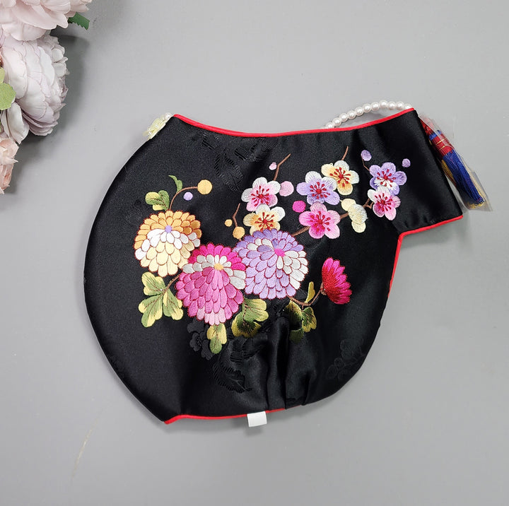 Hanbok Hat for Girl Baby Korea Traditional Hanbok Cap 조바위 Black Embroidery 1 Age JS01