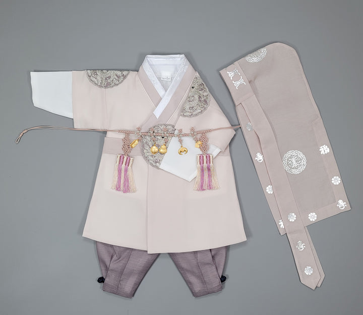 Korean Traditioanl Boy Baby Hanbok Dol Baikil Party Celebration 100th-8 Ages Beige Kings Design
