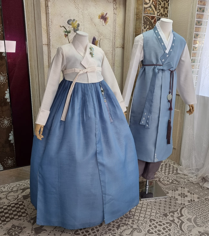 Korean Traditional Woman Man Couple Personal Custom Hanbok Wedding Party Ceremony Blue Hanbok OSF131