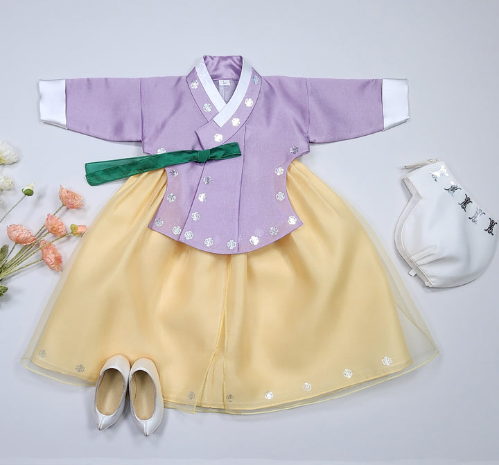 Korea Traditional Hanbok Girl Baby Purple Gold Print Baikil 1–10 Years 1st Birthday Party GOG206