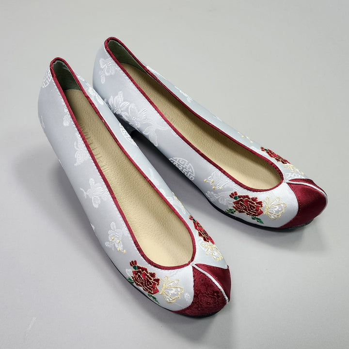 Korean Traditional Hanbok Shoes Socks for Woman Girl pastel Color Gray Embroidery Footwear Wedding Birthday PU WS108