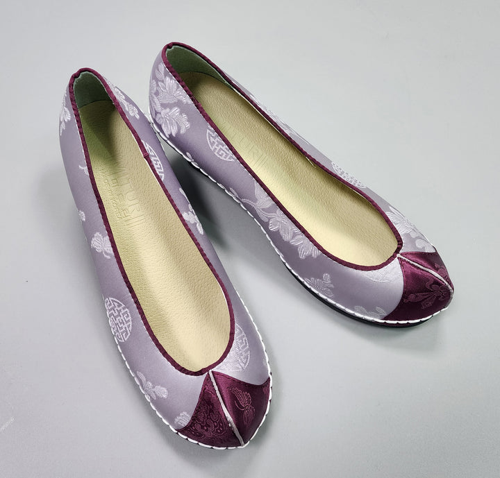 Korean Traditional Hanbok Shoes Socks for Woman Girl pastel Color Purple Jacquard Footwear Wedding Birthday PU WS110
