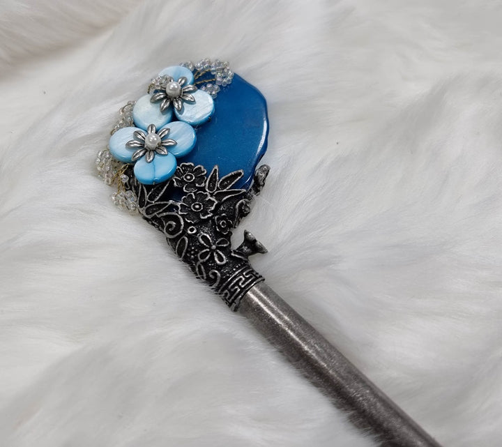 Korea Binyeo 비녀 Hair Accessory for Woman Hanbok Decoration Ornament Natural Stone Blue Flower 24cm 18