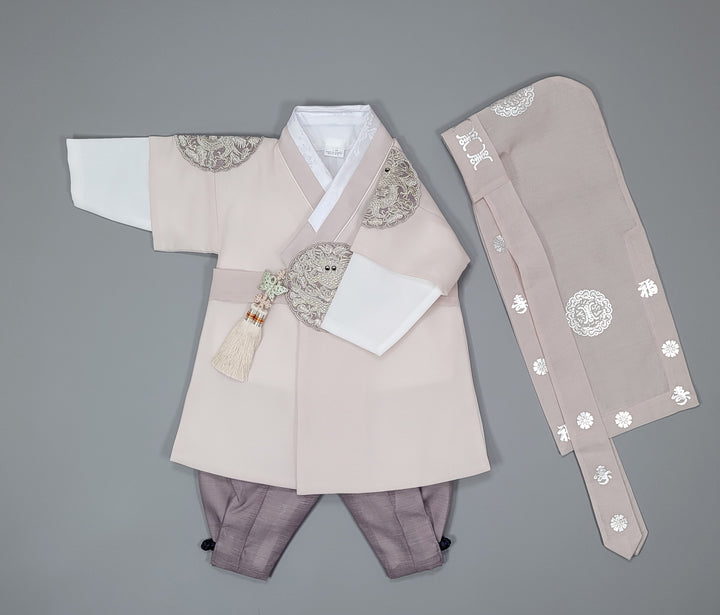Korean Traditioanl Boy Baby Hanbok Dol Baikil Party Celebration 100th-8 Ages Beige Kings Design
