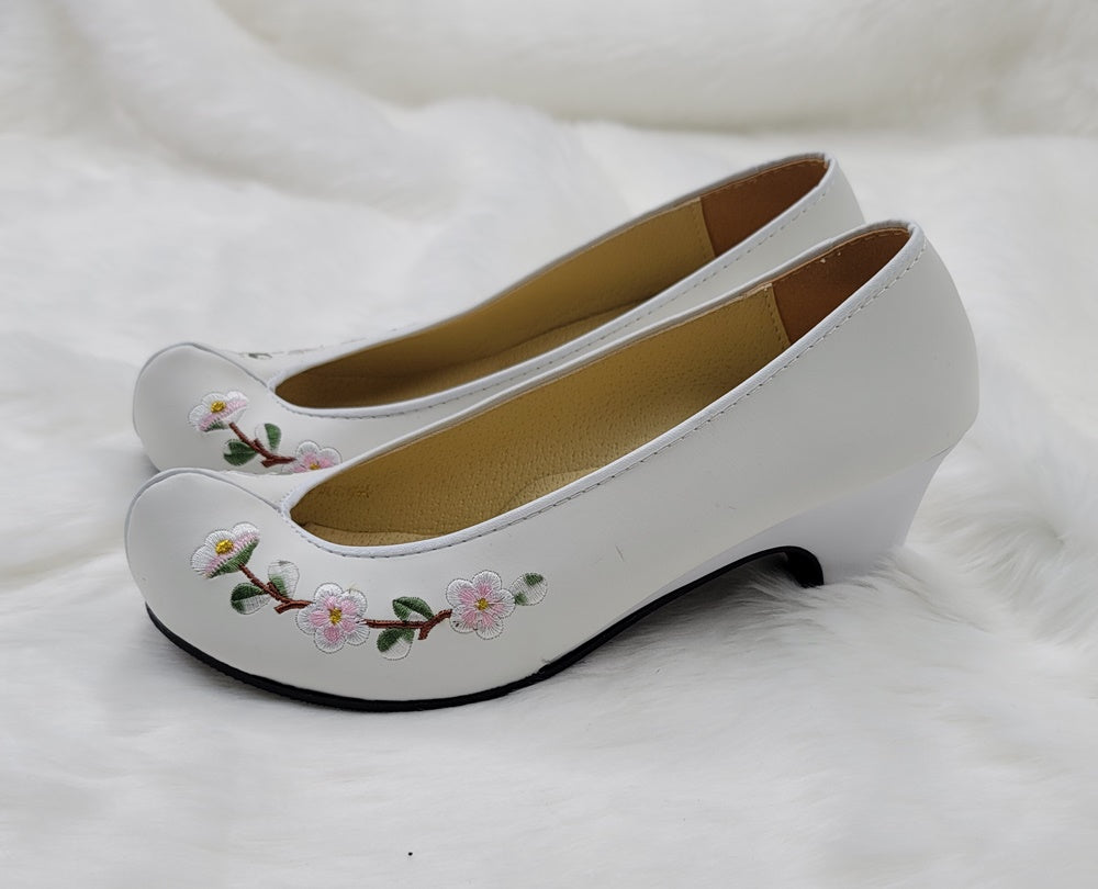Korean Traditional Hanbok Shoes Socks for Woman Girl pastel Color White Embroidery Footwear Wedding Birthday PU WS107