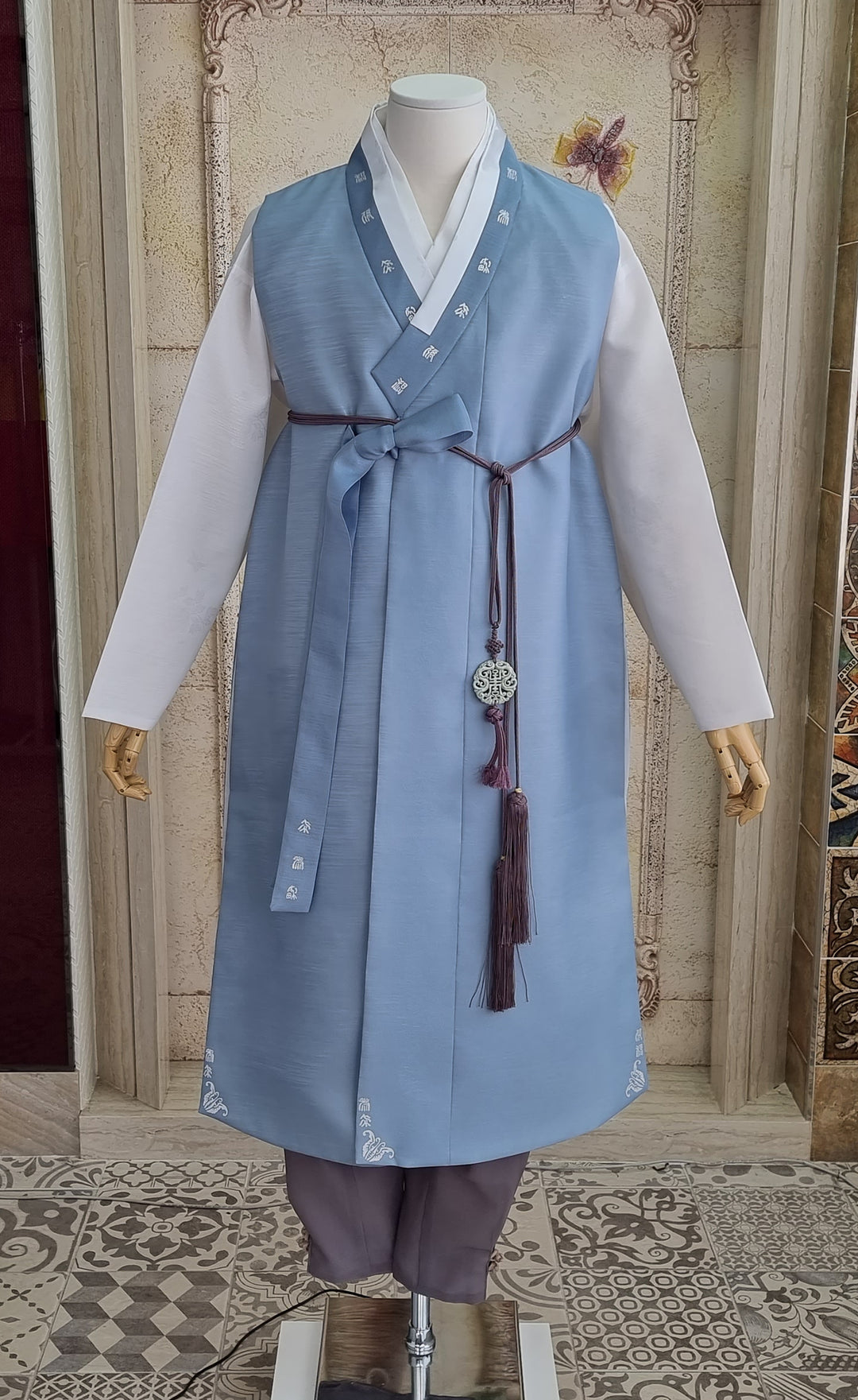 Korean Traditional Woman Man Couple Personal Custom Hanbok Wedding Party Ceremony Blue Hanbok OSF131