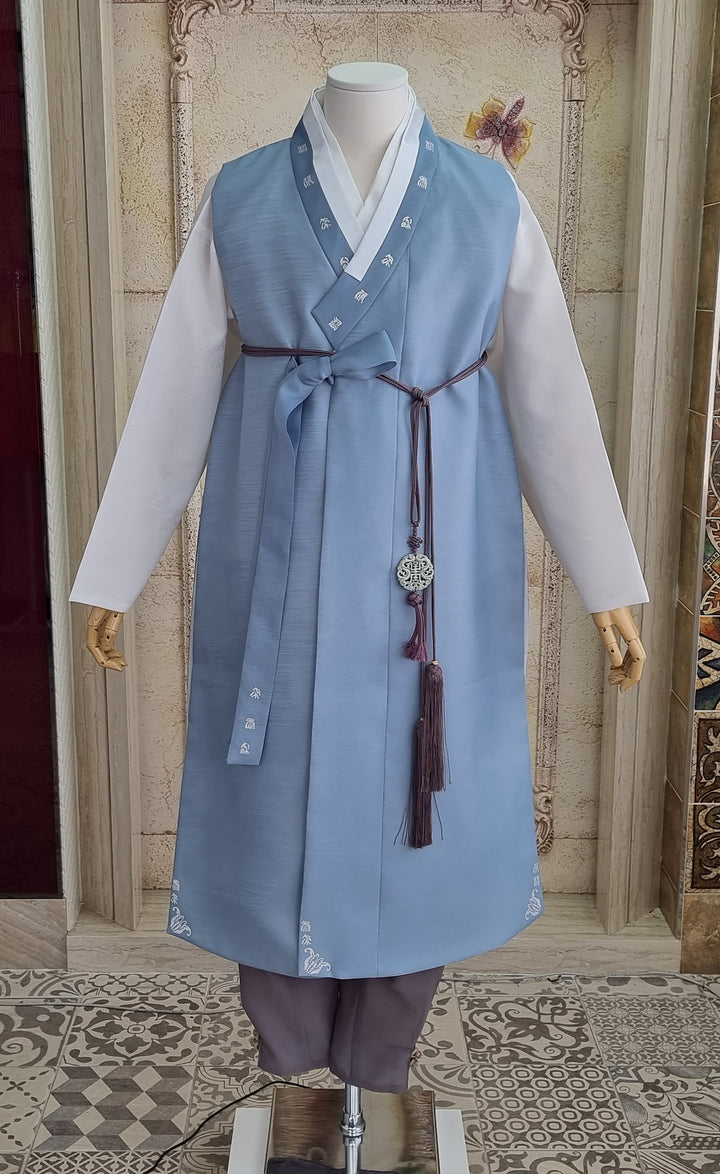 Korean Traditional Woman Man Couple Personal Custom Hanbok Wedding Party Ceremony Blue Hanbok OSF131