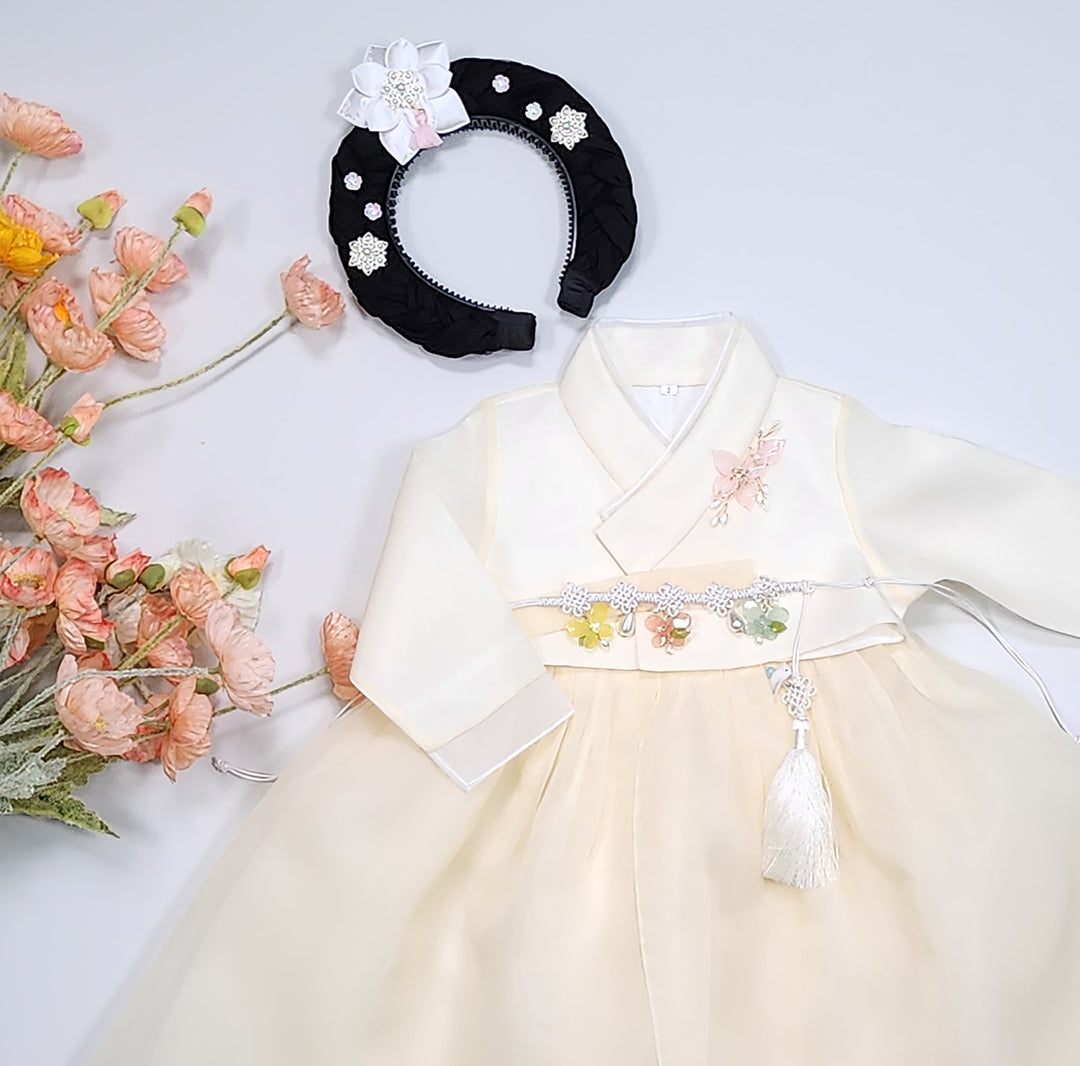 Hanbok Girl Baby Korea Traditional Clothing Set First Birthday Celebration Party Celebration 1–8 years Pastel Beige OSG103